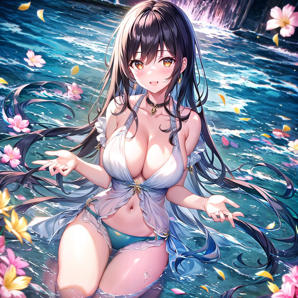  An beautiful who is quite embarred and blushing in a hot spring, , black hair, ahegao,,ero hyperrealistic, full body, detailed clothing, highly detailed, cinematic lighting, stunningly beautiful, intricate, sharp focus, f/1. 8, 85mm, (centered image composition), (professionally color graded), ((bright soft diffused light)), volumetric fog, trending on instagram, trending on tumblr, HDR 4K, 8K