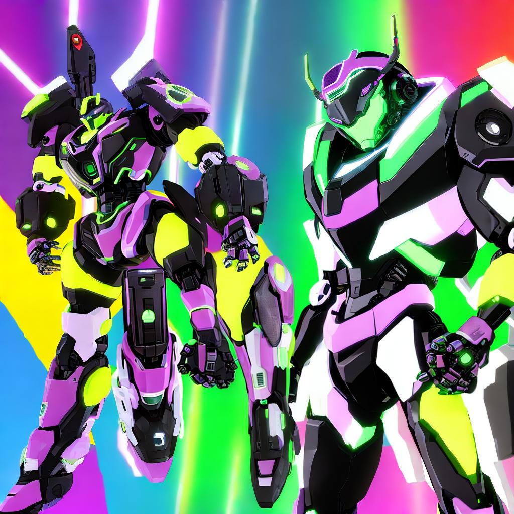  masterpiece, best quality,  robotic character, with neon colors, in the style of the 2000s, fashionable, technological, powerful