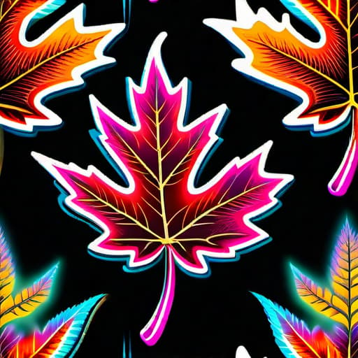  An animated style image of a maple leaf, with vibrant colors and intricate details, suitable for a t-shirt design. The image should have a black background to make the colors pop. It should be a close-up shot of the leaf to capture all the details, with soft lighting to enhance the texture. The perspective should be slightly tilted to create a dynamic composition. The camera should be a wide angle to capture the full shape of the leaf. The focus should be sharp to emphasize the intricate patterns on the leaf. hyperrealistic, full body, detailed clothing, highly detailed, cinematic lighting, stunningly beautiful, intricate, sharp focus, f/1. 8, 85mm, (centered image composition), (professionally color graded), ((bright soft diffused light)), volumetric fog, trending on instagram, trending on tumblr, HDR 4K, 8K