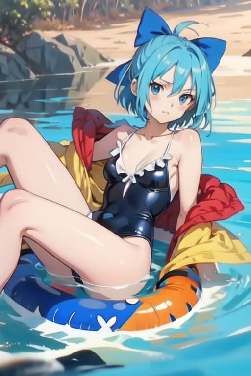  Cirno, one piece swimsuit, manga style