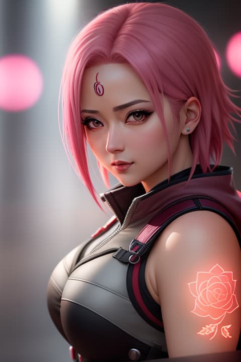  sakura haruno, 1, , detailed eyes, hyperrealistic, full body, highly detailed, cinematic lighting, intricate, sharp focus, f/1. 8, 85mm, (centered image composition), (professionally color graded), ((bright soft diffused light)), volumetric fog, trending on instagram, HDR 4K, 8K