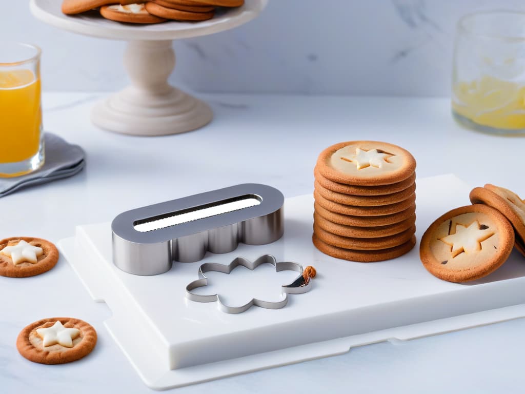  A closeup, ultradetailed image of a sleek, stainless steel cookie cutter set arranged on a marble countertop, capturing the intricate designs and flawless edges of each cutter. The light delicately reflects off the smooth surface, emphasizing the highquality craftsmanship and precision of the tools. The composition is simple yet elegant, showcasing the beauty and sophistication of these premium cookie cutters, aligning perfectly with the professional and inspiring tone of the article. hyperrealistic, full body, detailed clothing, highly detailed, cinematic lighting, stunningly beautiful, intricate, sharp focus, f/1. 8, 85mm, (centered image composition), (professionally color graded), ((bright soft diffused light)), volumetric fog, trending on instagram, trending on tumblr, HDR 4K, 8K