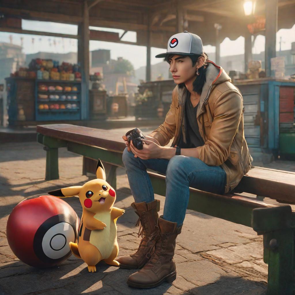  Pokemon trainer hyperrealistic, full body, detailed clothing, highly detailed, cinematic lighting, stunningly beautiful, intricate, sharp focus, f/1. 8, 85mm, (centered image composition), (professionally color graded), ((bright soft diffused light)), volumetric fog, trending on instagram, trending on tumblr, HDR 4K, 8K