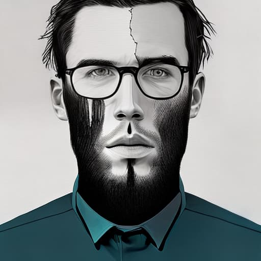 dublex style drawing, man in glasses, nature is the man, closeup