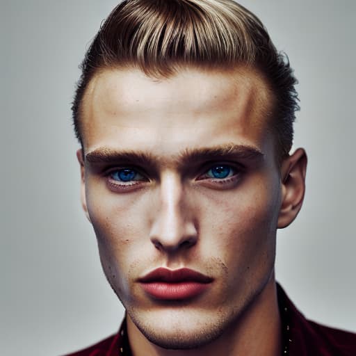 portrait+ style Russian queer supermodel blonde hunk dude face