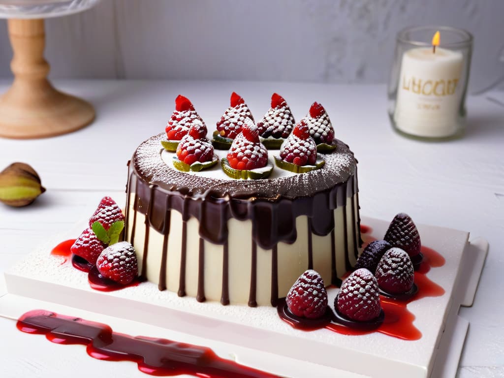  A minimalist, ultradetailed 8k image of a delicately plated dessert resembling a battlefield diorama, featuring a chocolate fortress surrounded by raspberry coulis moats, pistachio soldiers standing at attention, and spun sugar barbed wire adorning the edges. The dessert is set against a stark white plate, emphasizing the intricate details and artistry of the militaryinspired sweet treat. hyperrealistic, full body, detailed clothing, highly detailed, cinematic lighting, stunningly beautiful, intricate, sharp focus, f/1. 8, 85mm, (centered image composition), (professionally color graded), ((bright soft diffused light)), volumetric fog, trending on instagram, trending on tumblr, HDR 4K, 8K