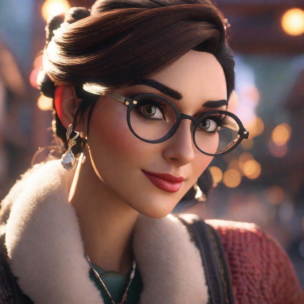  vanellope von schweetz with glasses brown eyes hyperrealistic, full body, detailed clothing, highly detailed, cinematic lighting, stunningly beautiful, intricate, sharp focus, f/1. 8, 85mm, (centered image composition), (professionally color graded), ((bright soft diffused light)), volumetric fog, trending on instagram, trending on tumblr, HDR 4K, 8K