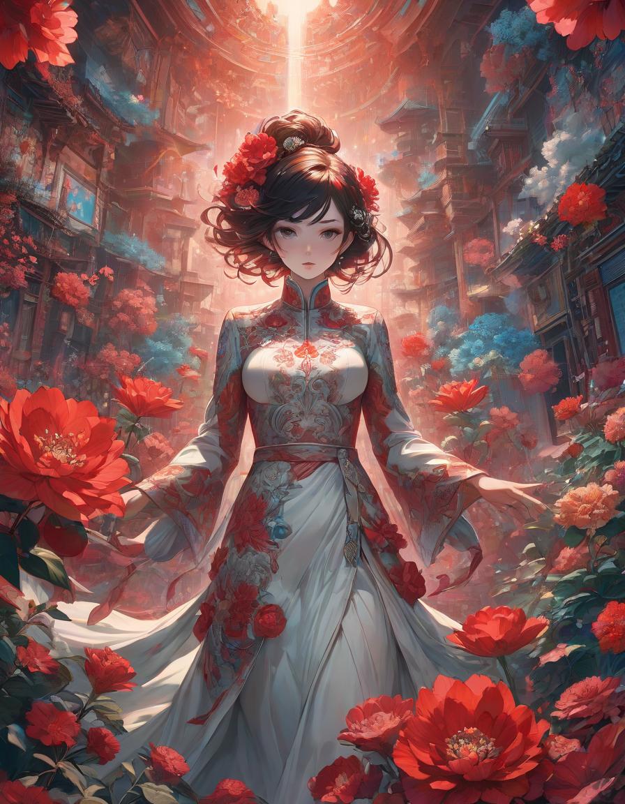  long exposure photo of official art, unity 8k wallpaper, ultra detailed, beautiful and aesthetic, masterpiece, best quality, (zentangle, mandala, tangle, entangle), (fractal art:1.3) , 1girl, red flowers, extremely detailed, dynamic angle, cowboyshot, the most beautiful form of chaos, elegant, a brutalist designed, vivid colours, romanticism, by james jean, roby dwi antono, ross tran, francis bacon, michal mraz, adrian ghenie, petra cortright, gerhard richter, takato yamamoto, ashley wood, atmospheric . Blurred motion, streaks of light, surreal, dreamy, ghosting effect, highly detailed hyperrealistic, full body, detailed clothing, highly detailed, cinematic lighting, stunningly beautiful, intricate, sharp focus, f/1. 8, 85mm, (centered image composition), (professionally color graded), ((bright soft diffused light)), volumetric fog, trending on instagram, trending on tumblr, HDR 4K, 8K