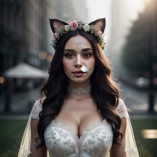  Cat wearing a flower crown hyperrealistic, full body, detailed clothing, highly detailed, cinematic lighting, stunningly beautiful, intricate, sharp focus, f/1. 8, 85mm, (centered image composition), (professionally color graded), ((bright soft diffused light)), volumetric fog, trending on instagram, trending on tumblr, HDR 4K, 8K