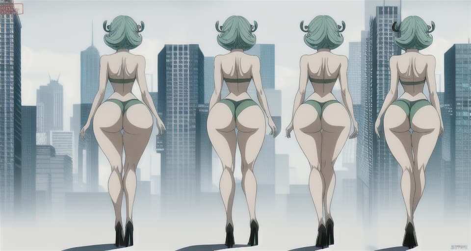  tatsumaki legs, view from behind, huge ass, walking pose, bare legs, cityscape, ultra detailed hd image, toned curvy legs