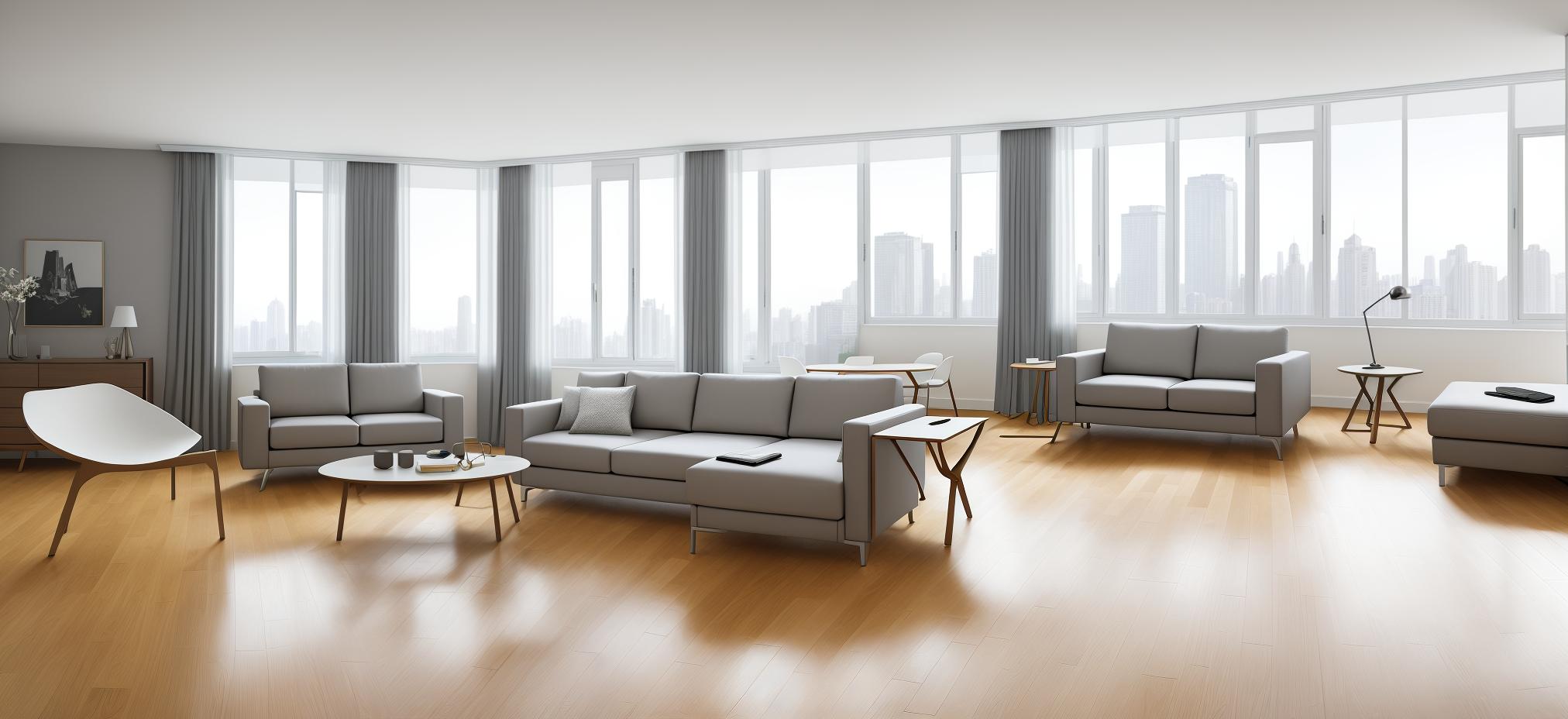  masterpiece, best quality, Best Quality, Masterpiece, 8k resolution,high resolution concept art of an apartment living room with floor to ceiling windows and modern furniture