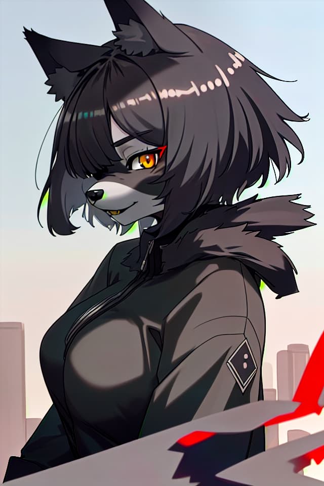  ultra detailed:1.2,masterpiece:1.2,bestquality,hdr:1.1,8k:1.1,very cool girl:1.1,wolf ears:1.2,(black wolf girl,furry:1.5),black hair:1.1,short hair:1.0,hair over one eye:1.0,scarlet eyes:1.0,face close up:1.0,face focus:1.0,from side:1.3,black suit:1.2,