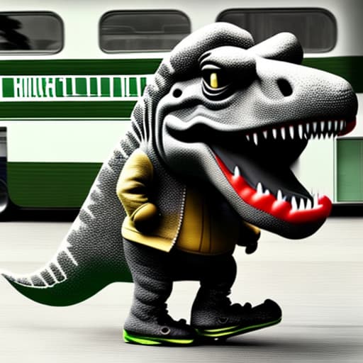 estilovintedois Mario Balotelli whit a t-rex in a scuolabus