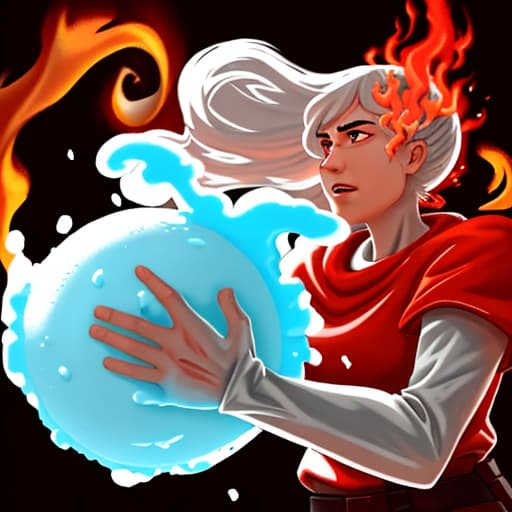  Help me draw a cartoon person, profile, right hand straight, hand has a ball of soap foam, foam burning, red flame.