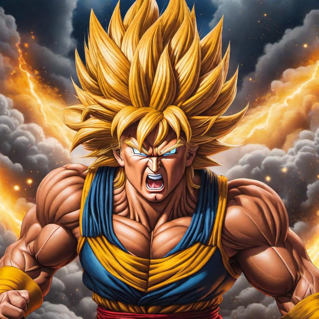  /hiresai Donald trump as super saiyan hair hyperrealistic, full body, detailed clothing, highly detailed, cinematic lighting, stunningly beautiful, intricate, sharp focus, f/1. 8, 85mm, (centered image composition), (professionally color graded), ((bright soft diffused light)), volumetric fog, trending on instagram, trending on tumblr, HDR 4K, 8K