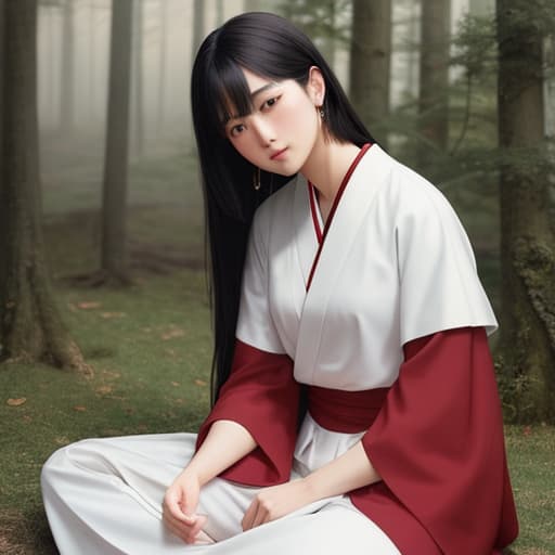  Nature, meditating man, black hair, long hair, looking down, cool, Japanese clothing, sitting cross legged hyperrealistic, full body, detailed clothing, highly detailed, cinematic lighting, stunningly beautiful, intricate, sharp focus, f/1. 8, 85mm, (centered image composition), (professionally color graded), ((bright soft diffused light)), volumetric fog, trending on instagram, trending on tumblr, HDR 4K, 8K