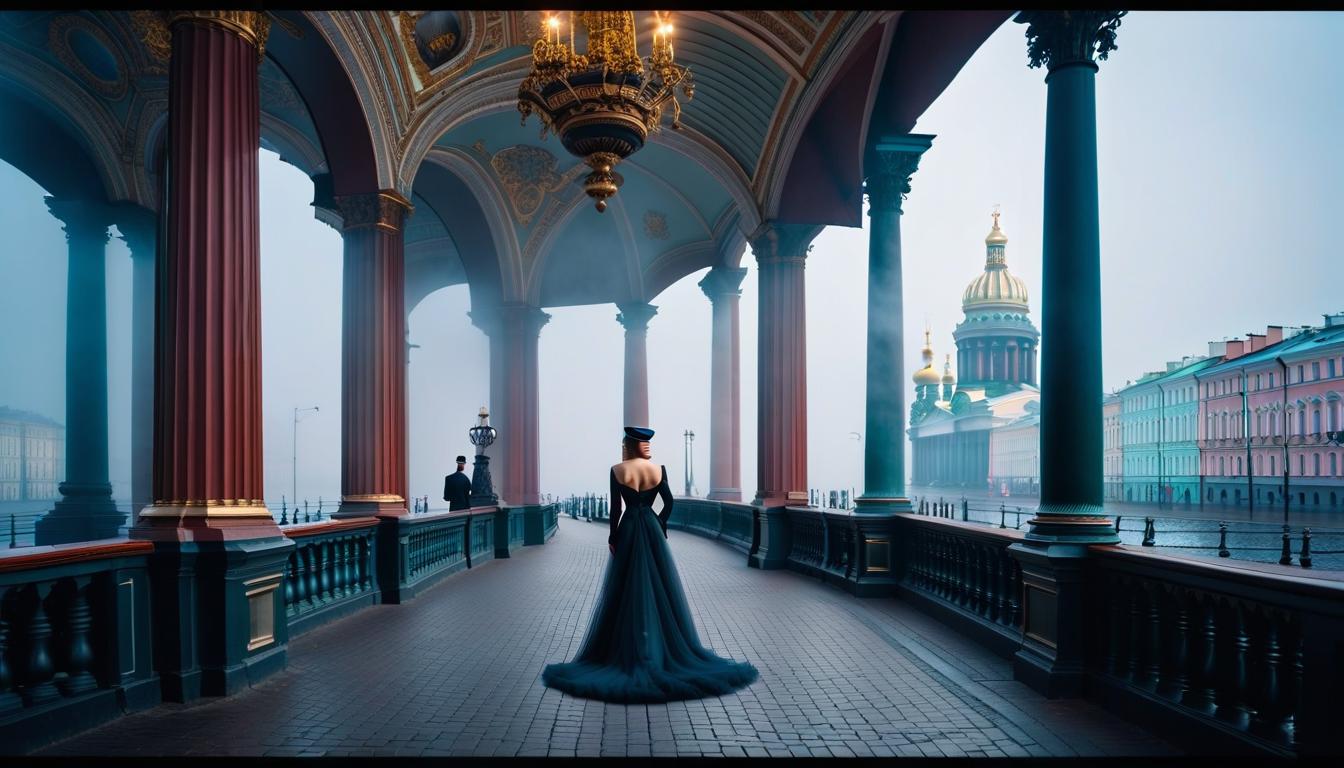  Saint Petersburg in May hyperrealistic, full body, detailed clothing, highly detailed, cinematic lighting, stunningly beautiful, intricate, sharp focus, f/1. 8, 85mm, (centered image composition), (professionally color graded), ((bright soft diffused light)), volumetric fog, trending on instagram, trending on tumblr, HDR 4K, 8K