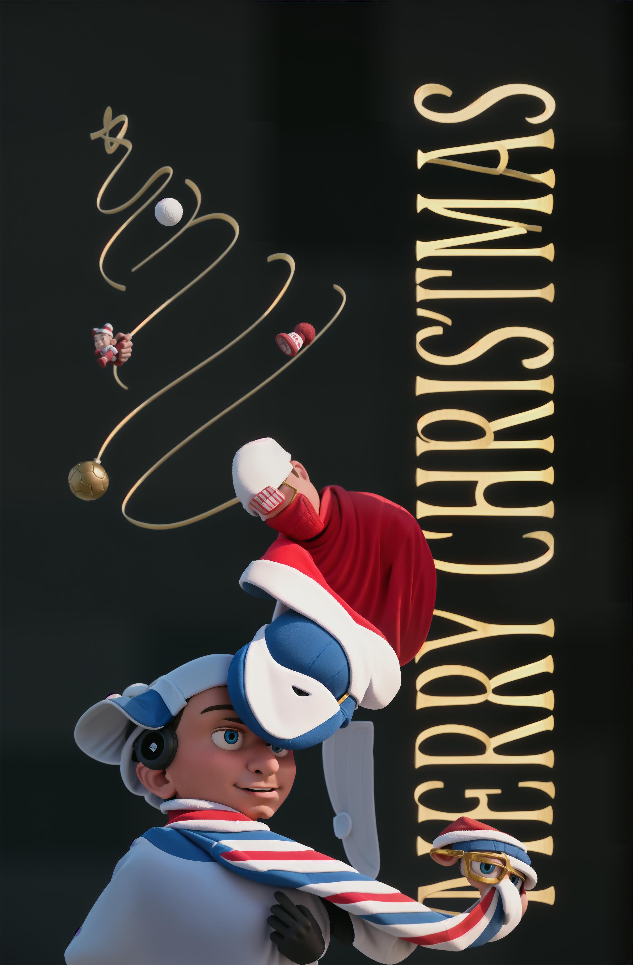  Masterpiece, best quality, one person, American, one face, sport, hockey, Christmas, hockey player, Christmas candy in hand, Christmas hat on player's head, blue goggles