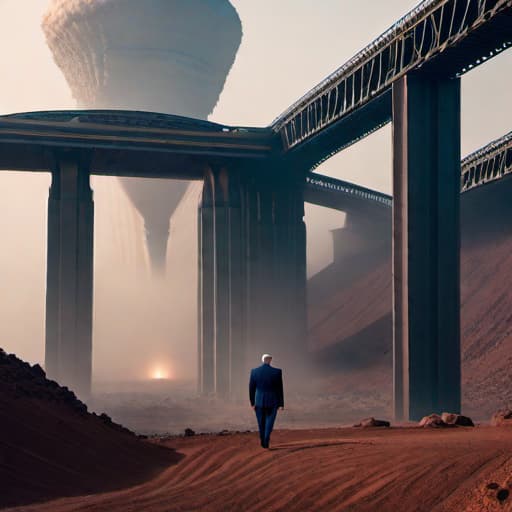  Bill Clinton on Mars with a bridge coming out of his pants where his penis should be. hyperrealistic, full body, detailed clothing, highly detailed, cinematic lighting, stunningly beautiful, intricate, sharp focus, f/1. 8, 85mm, (centered image composition), (professionally color graded), ((bright soft diffused light)), volumetric fog, trending on instagram, trending on tumblr, HDR 4K, 8K