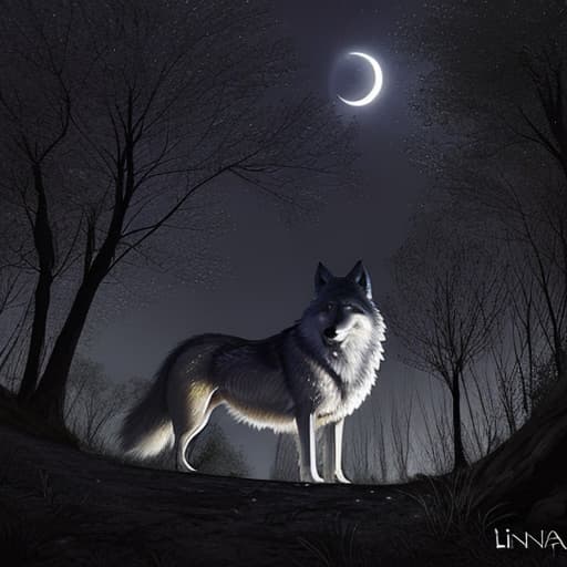  bosque nocturno con luna llena y wolf