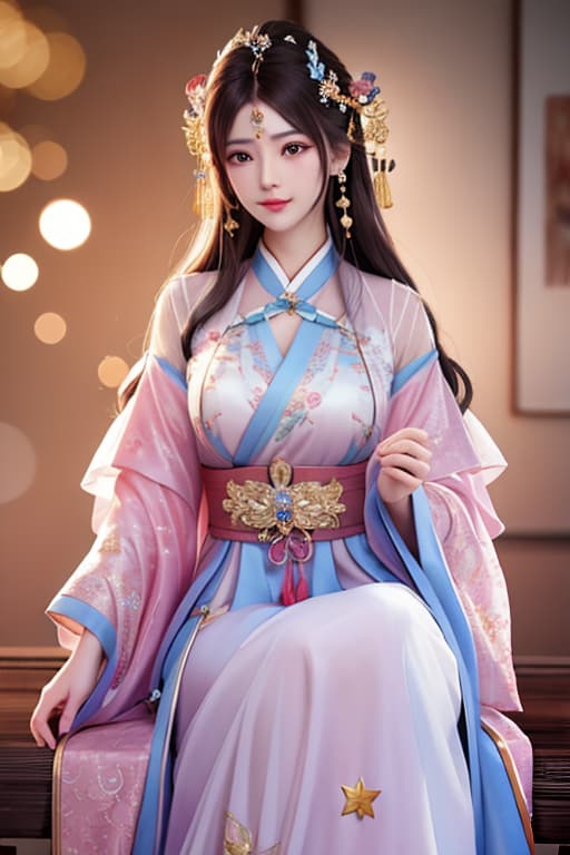  best quality, masterpiece, highres, 1girl,blush,(seductive smile:0.8),star shaped pupils,china hanfu,hair ornament,necklace, jewelry,Beautiful face,upon body, tyndall effect,photorealistic, dark studio, rim lighting, two tone lighting,(high detailed skin:1.2), 8k uhd, dslr, soft lighting, high quality, volumetric lighting, candid, Photograph, high resolution, 4k, 8k, Bokeh hyperrealistic, full body, detailed clothing, highly detailed, cinematic lighting, stunningly beautiful, intricate, sharp focus, f/1. 8, 85mm, (centered image composition), (professionally color graded), ((bright soft diffused light)), volumetric fog, trending on instagram, trending on tumblr, HDR 4K, 8K