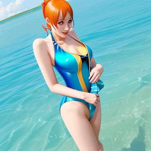  Show nami of one piece make her wear swimming costume turned around