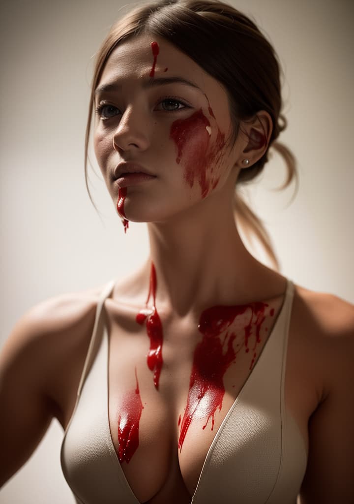  ((1 Girl, wearing mummy cosplay, have blood on face)),(), beautiful, high quality,masterpiece,extremely detailed,high res,4k,ultra high res,detailed shadow,ultra realistic,dramatic lighting,bright light