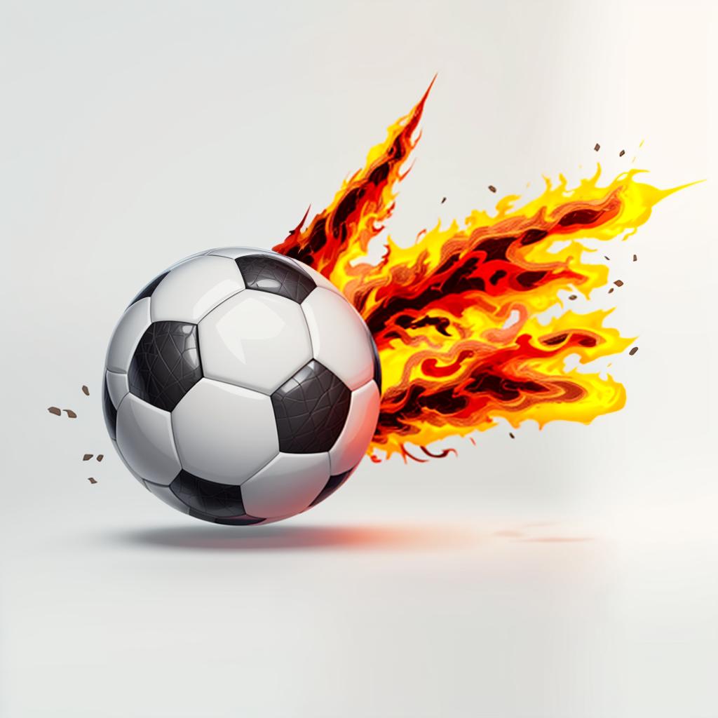  A white background with an iconic soccer ball ablaze in flames, ((vector art style)). professional design, RAW Photo, enhanced details, best quality, ultrahigh resolution, highly detailed, (sharp focus), masterpiece, (centered image composition), (professionally color graded), ((bright soft diffused light)), trending on instagram, trending on tumblr, HDR 4K