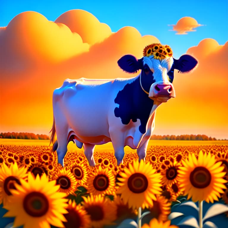 in OliDisco style Cow in sunflowers