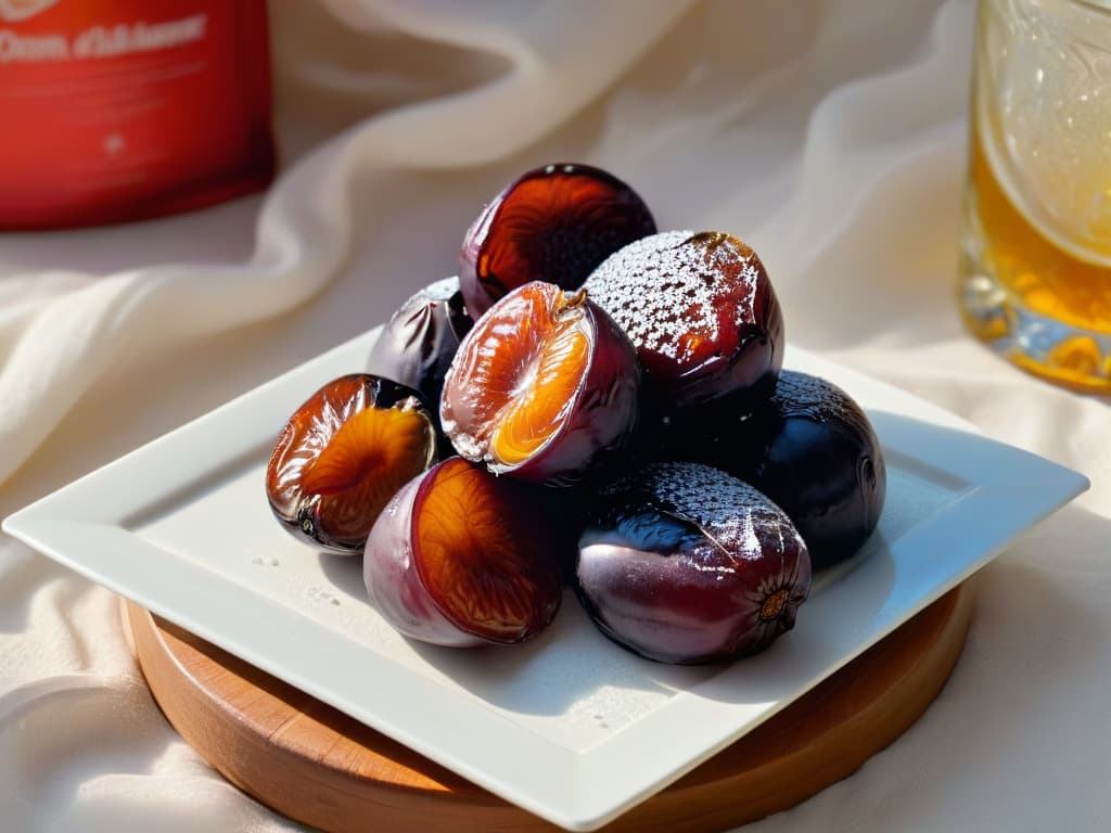  A closeup, ultradetailed image of a plump, juicy date split open to reveal its sticky, caramellike interior, glistening in the sunlight against a simple, neutral background, showcasing its natural sweetness and rich texture. hyperrealistic, full body, detailed clothing, highly detailed, cinematic lighting, stunningly beautiful, intricate, sharp focus, f/1. 8, 85mm, (centered image composition), (professionally color graded), ((bright soft diffused light)), volumetric fog, trending on instagram, trending on tumblr, HDR 4K, 8K