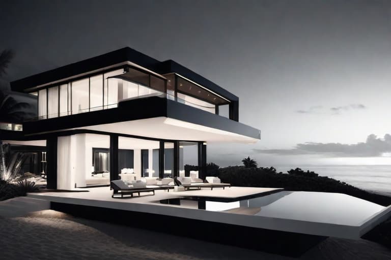  Design an elegant black and white drawing of a modern beachfront villa, showcasing sleek architecture and stunning ocean views. Highlight the perfect blend of form and function in this luxurious coastal residence. hyperrealistic, full body, detailed clothing, highly detailed, cinematic lighting, stunningly beautiful, intricate, sharp focus, f/1. 8, 85mm, (centered image composition), (professionally color graded), ((bright soft diffused light)), volumetric fog, trending on instagram, trending on tumblr, HDR 4K, 8K