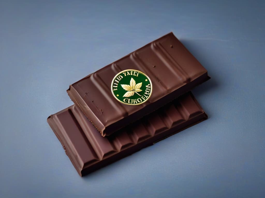  A closeup, ultradetailed image of a stack of rich, dark chocolate bars with elegant packaging, showcasing intricate Fair Trade certification logos. The chocolate bars are placed against a soft, neutral background, highlighting their luxurious quality and ethical sourcing. hyperrealistic, full body, detailed clothing, highly detailed, cinematic lighting, stunningly beautiful, intricate, sharp focus, f/1. 8, 85mm, (centered image composition), (professionally color graded), ((bright soft diffused light)), volumetric fog, trending on instagram, trending on tumblr, HDR 4K, 8K