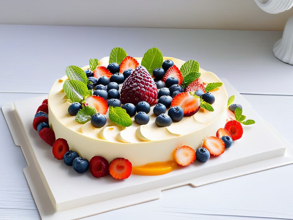  An ultrahighresolution image of a beautifully presented platter of lowfat desserts, showcasing a variety of treats like fruit tarts, light tiramisu, and delicate meringue cookies. Each dessert is artfully arranged on a sleek, modern platter with a subtle background, highlighting the vibrant colors and intricate textures of the lowfat creations. The desserts are garnished with fresh berries, mint leaves, and a light dusting of powdered sugar, exuding an enticing and sophisticated appeal that is both visually stunning and irresistibly appetizing. hyperrealistic, full body, detailed clothing, highly detailed, cinematic lighting, stunningly beautiful, intricate, sharp focus, f/1. 8, 85mm, (centered image composition), (professionally color graded), ((bright soft diffused light)), volumetric fog, trending on instagram, trending on tumblr, HDR 4K, 8K