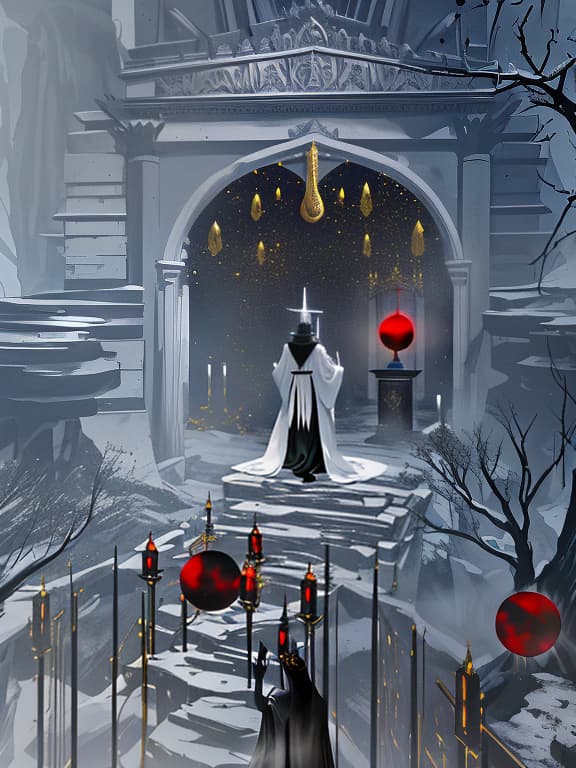  This is a horrifying tall tower with only one entrance. The entrance is a portal, of black color. A man in a white robe stands with his back to the portal, his face covered by a golden mask. He speaks to the people in front of him. He holds a red sphere in his hand. The tower is in a strange dimension, where there are two moons., Overland fantasy woodland map, such as a map, a font that is modern and easy to read hyperrealistic, full body, detailed clothing, highly detailed, cinematic lighting, stunningly beautiful, intricate, sharp focus, f/1. 8, 85mm, (centered image composition), (professionally color graded), ((bright soft diffused light)), volumetric fog, trending on instagram, trending on tumblr, HDR 4K, 8K