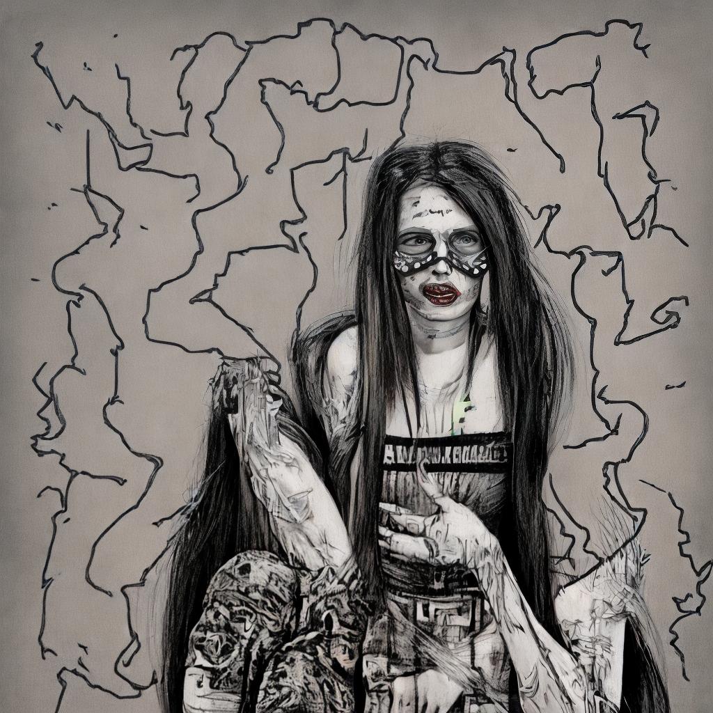  Illustration of a single woman in neurohorrorcore style
