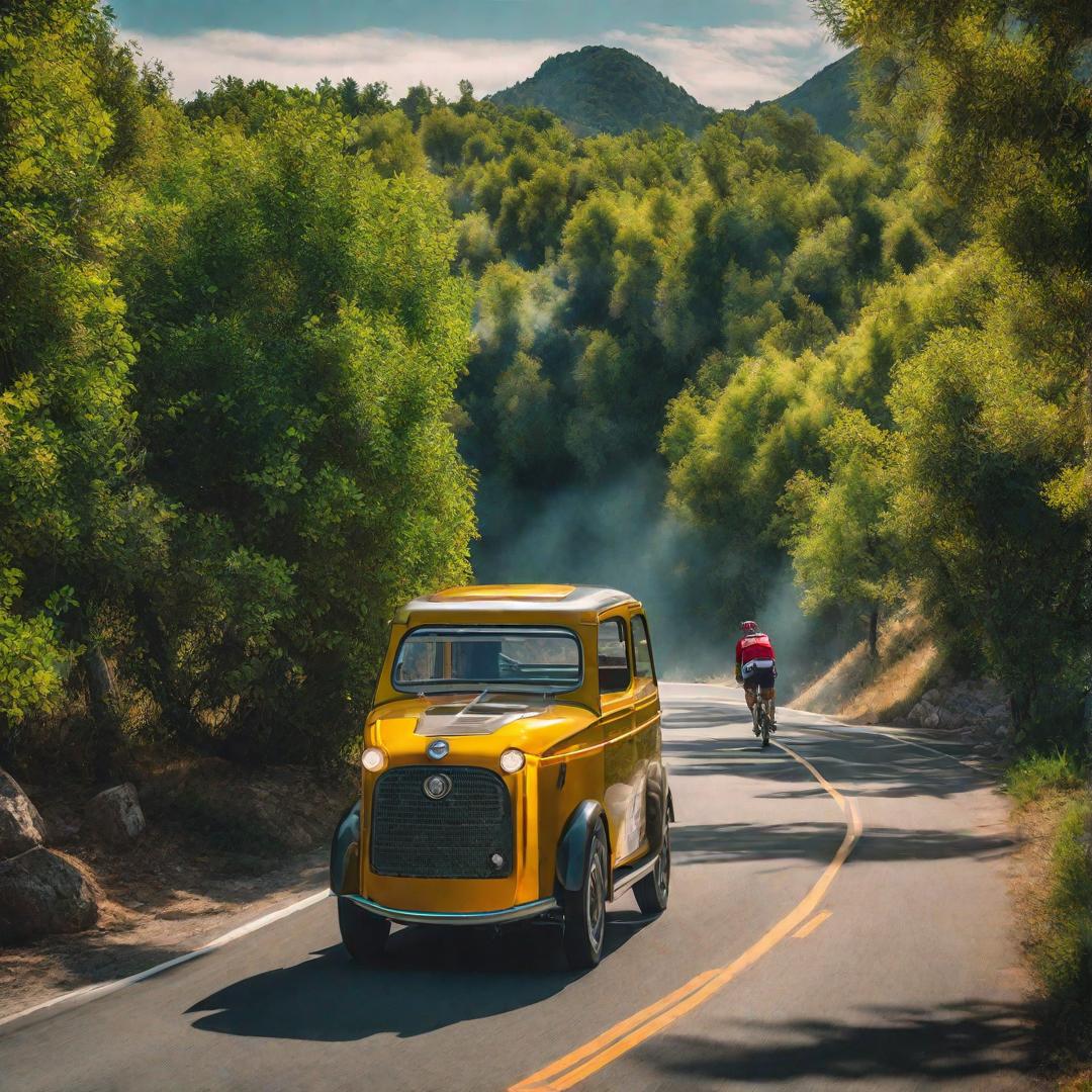  A cyclist in motion, wearing a vibrant jersey, pedals furiously along a scenic road lined with lush greenery and rolling hills under a clear blue sky. real, 8k, 35mm, bike, stock photo hyperrealistic, full body, detailed clothing, highly detailed, cinematic lighting, stunningly beautiful, intricate, sharp focus, f/1. 8, 85mm, (centered image composition), (professionally color graded), ((bright soft diffused light)), volumetric fog, trending on instagram, trending on tumblr, HDR 4K, 8K