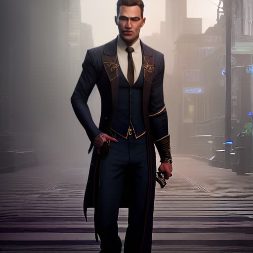 arcane style Businessman hyperrealistic, full body, detailed clothing, highly detailed, cinematic lighting, stunningly beautiful, intricate, sharp focus, f/1. 8, 85mm, (centered image composition), (professionally color graded), ((bright soft diffused light)), volumetric fog, trending on instagram, trending on tumblr, HDR 4K, 8K