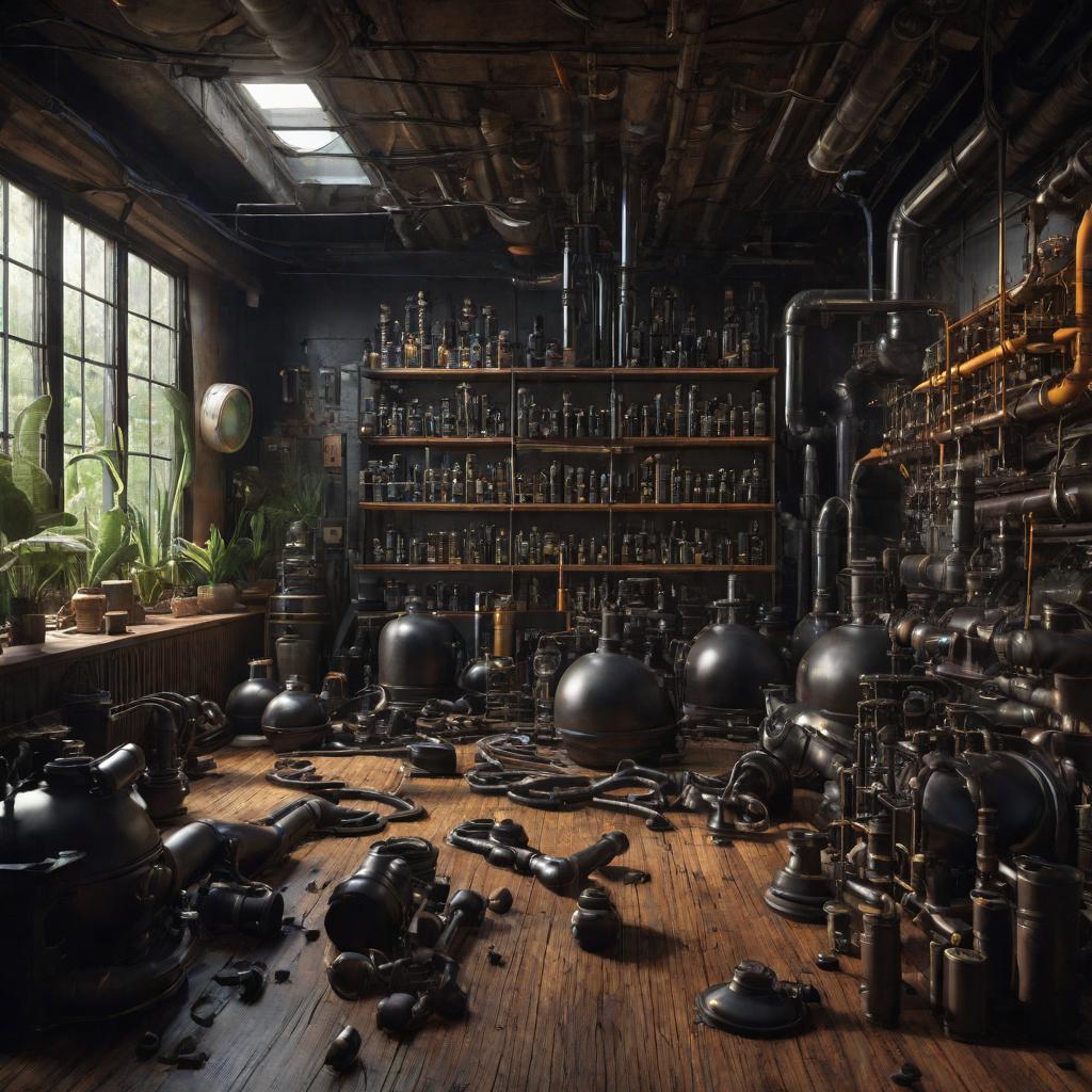  find room images, vivid illustrations, ferrofluid textures, room interior, hyperreality, pipes, flasks, greg hand, nabis, exclude presets in the foreground and in the middle of the room, contrasting textures, -ar 3:2, cute, hyper detail, full HD hyperrealistic, full body, detailed clothing, highly detailed, cinematic lighting, stunningly beautiful, intricate, sharp focus, f/1. 8, 85mm, (centered image composition), (professionally color graded), ((bright soft diffused light)), volumetric fog, trending on instagram, trending on tumblr, HDR 4K, 8K