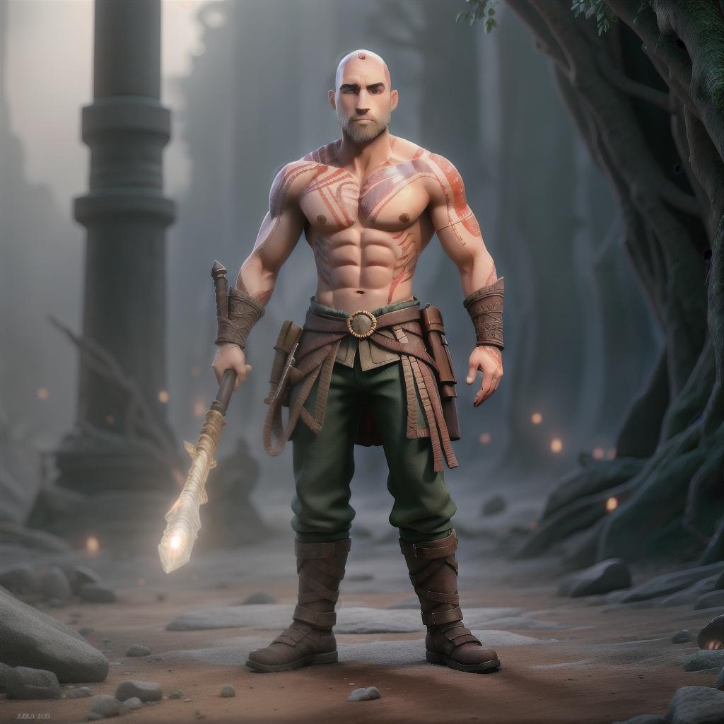  God of war hyperrealistic, full body, detailed clothing, highly detailed, cinematic lighting, stunningly beautiful, intricate, sharp focus, f/1. 8, 85mm, (centered image composition), (professionally color graded), ((bright soft diffused light)), volumetric fog, trending on instagram, trending on tumblr, HDR 4K, 8K