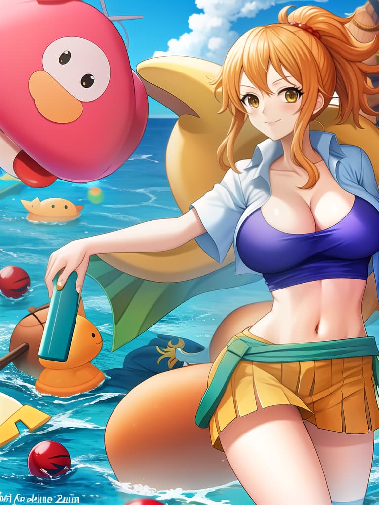  nami from one piece taking off her shirt