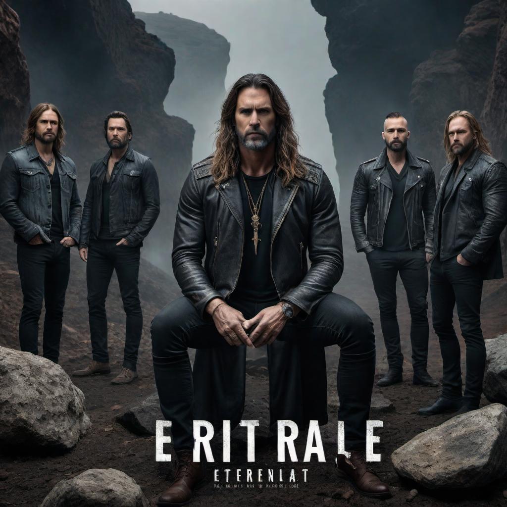  Turn the provided image into a rock album cover with bold and grungy fonts, featuring distressed textures and a darker, moody color scheme. Add the band name 'Eternal Echoes' and the album title 'Rift in the Silence' in a prominent location on the cover. hyperrealistic, full body, detailed clothing, highly detailed, cinematic lighting, stunningly beautiful, intricate, sharp focus, f/1. 8, 85mm, (centered image composition), (professionally color graded), ((bright soft diffused light)), volumetric fog, trending on instagram, trending on tumblr, HDR 4K, 8K