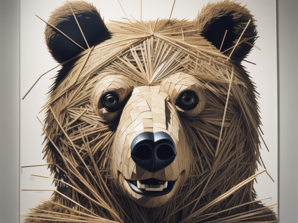  Poster with an image of a bear made by straw, in the style of art spiegelman, disintegrated, rollei prego 90, todd nauck, political propaganda, group zero, made of wire