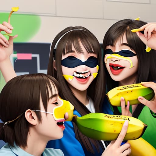  College mental health group auxiliary activities: "freshman party-blind eat bananas", with eye patches to feed bananas to each other,