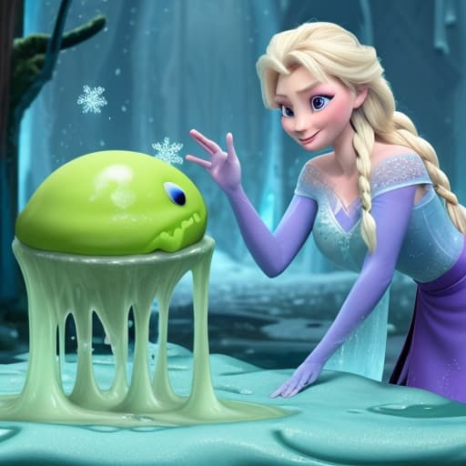  Elsa getting caught by a slime that disintegrates clothing