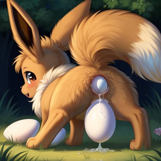  Eevee, feral, egg in ass, anal oviposition, view from behind,, open eyes, digital art, masterpiece, 4k, fine details,