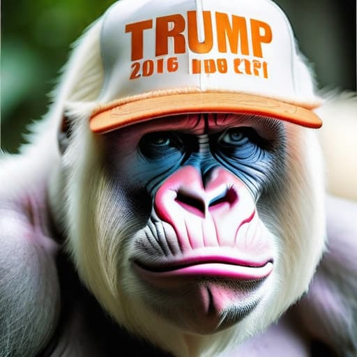  an albino gorilla with the face of donald trump
