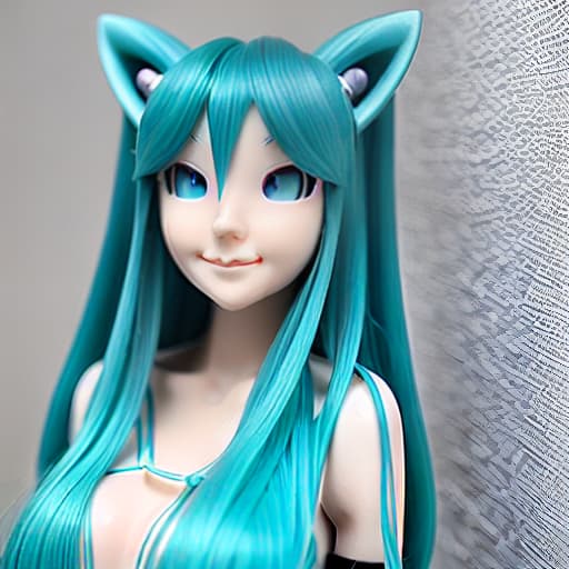  with a long twin ponytial hairstyle. this mysterious Miku Hatsune design blends modern materials. blue dress with metallic. the lush forests. led light. 3D. over-detailed face and nose and lips