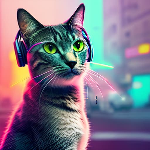 nvinkpunk Realistic image of a cat wearing headphones and reading glasses while riding a bus. hyperrealistic, full body, detailed clothing, highly detailed, cinematic lighting, stunningly beautiful, intricate, sharp focus, f/1. 8, 85mm, (centered image composition), (professionally color graded), ((bright soft diffused light)), volumetric fog, trending on instagram, trending on tumblr, HDR 4K, 8K