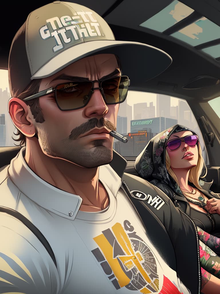  gtav style, (best quality), ((artwork-gta5 heavily stylized)), poster design, detailed, highly detailed, sunglasses, masterpiece, highres