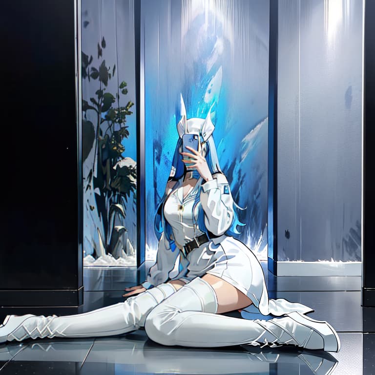  (ultra detailed), (masterpiece), (best quality), (depth of field), (sharp focus), (cinematic lighting), (vint colors), 1 , (esdeath:1.4), (white v neck military jacket:1.5), (white outfit:1.2), (white heeled thigh high boots:1.5), (white :1.3), white belt, (white navy cap:1.3), akema ga kill, black collar choker, (long straight light blue hair:1.3) parted bangs, (sharp blue eyes:1.1), ( big :1.5), (showing skin:1.6), (showing black tattoo:1.4), (crazy smile expression:1.2), (icy pillar background:1.3), pale skin, (close up:1.2), 4k, 8k, wlop